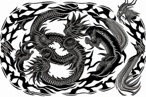 Fierce, Realistic, Black and white dragon crushing a yin yang symbol tattoo idea