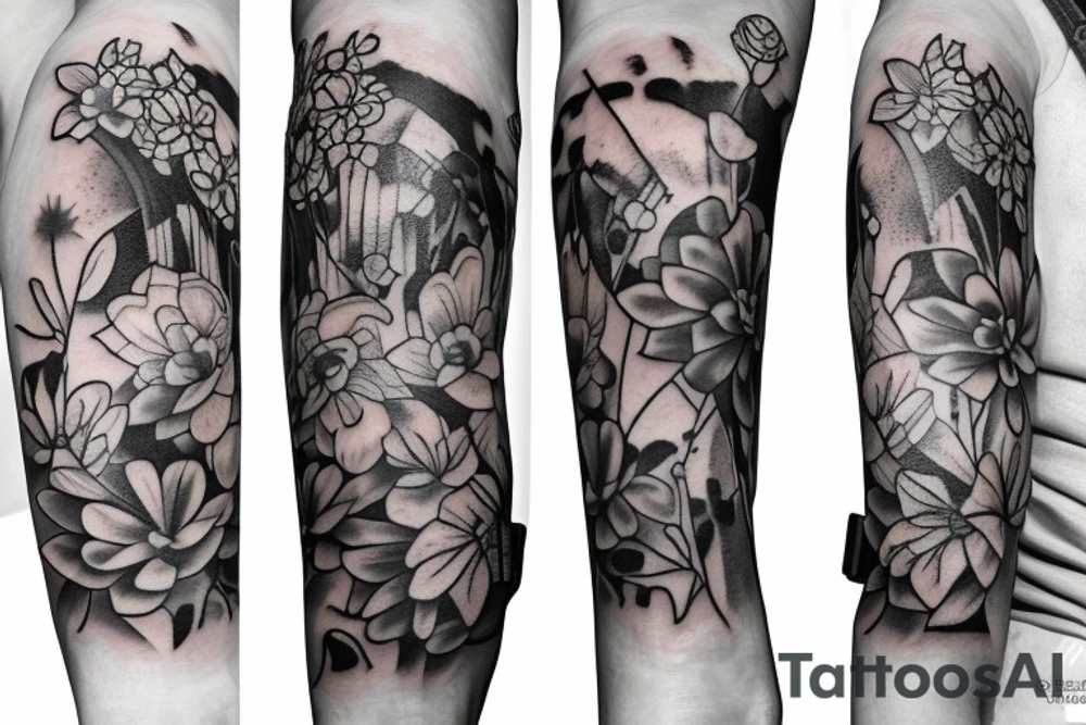 sword with flowers tattoo idea
