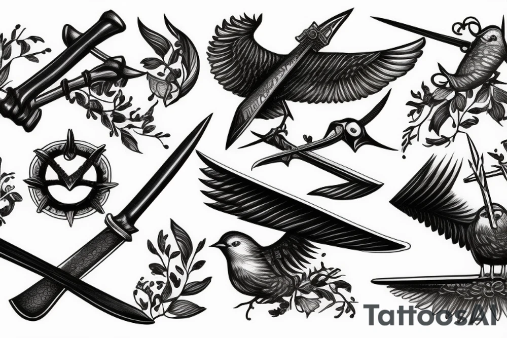 birds and swords tattoo idea