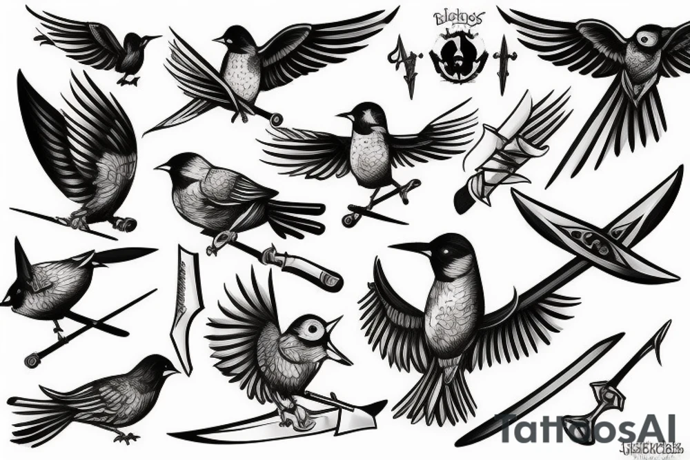 birds and swords tattoo idea