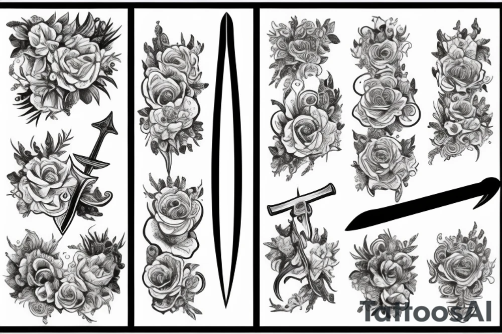 flowers and swords tattoo idea