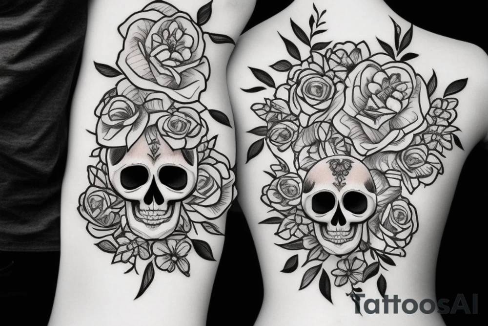 skull with flowers tattoo idea