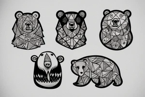 Three bears in a row all different styles tattoo idea