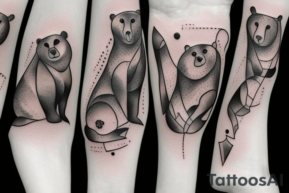 Three bears in a row all different styles tattoo idea