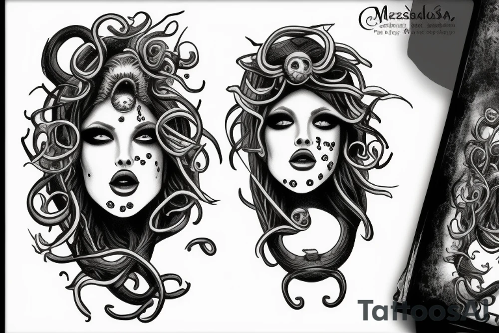 Medusa with one eye open and one eye closed tattoo idea