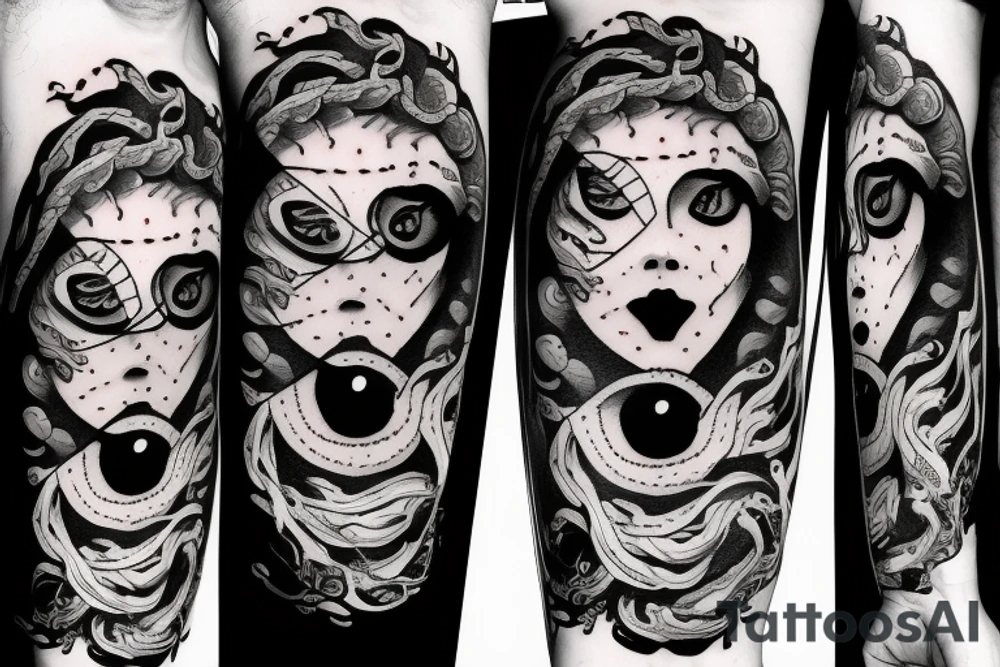 Medusa with one eye open and one eye closed tattoo idea