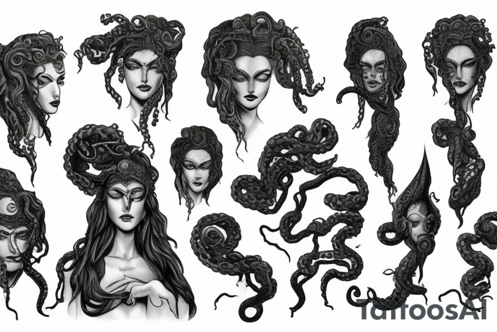 Medusa with one eye open and one eye closed.
Like grec statue. tattoo idea