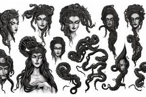 Medusa with one eye open and one eye closed.
Like grec statue. tattoo idea