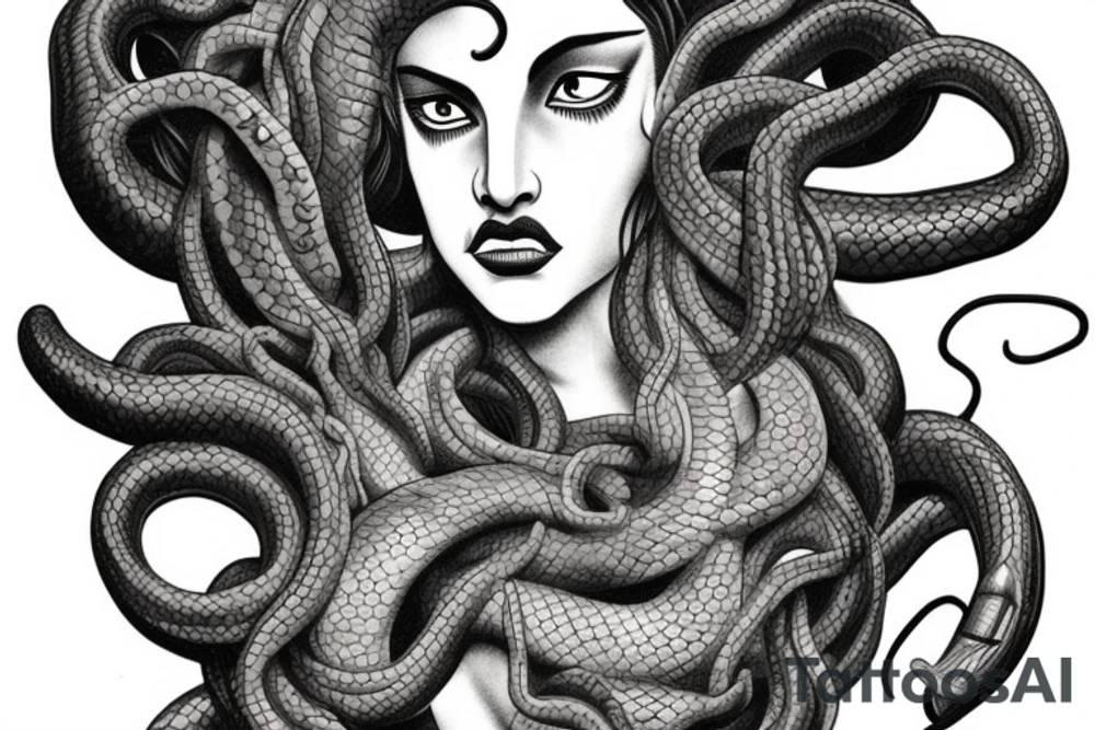 Medusa statue. With snake hair. Taro style. tattoo idea