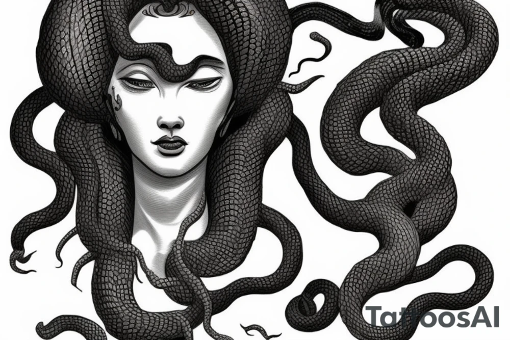 Medusa statue. With snake hair. Taro style. tattoo idea