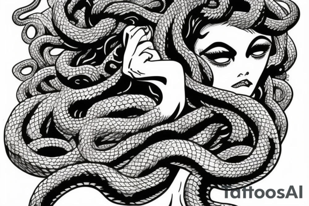 Medusa gorgone with hair replace by snakes tattoo idea
