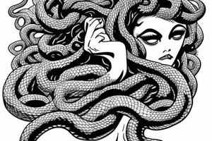 Medusa gorgone with hair replace by snakes tattoo idea