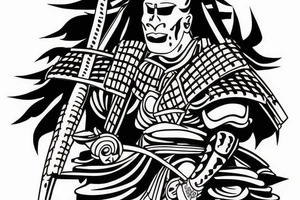 a samurai stands in front of a road that goes into the distance tattoo idea