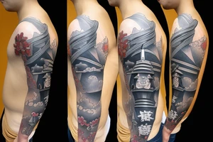 a samurai stands in front of a road that goes into the distance tattoo idea