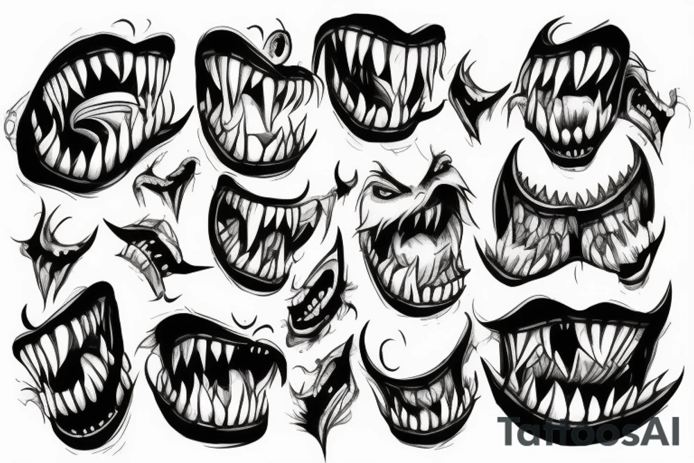 monster with big teeth tattoo idea
