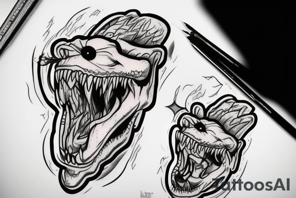 monster with big teeth tattoo idea