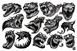 a monster with big teeth, with big paws in which a submachine gun mp5 tattoo idea