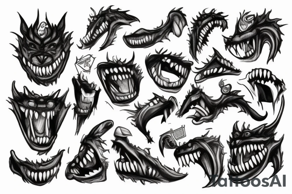 a monster with big teeth, with big paws in which a submachine gun mp5 tattoo idea