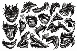 a monster with big teeth, with big paws in which a submachine gun mp5 tattoo idea