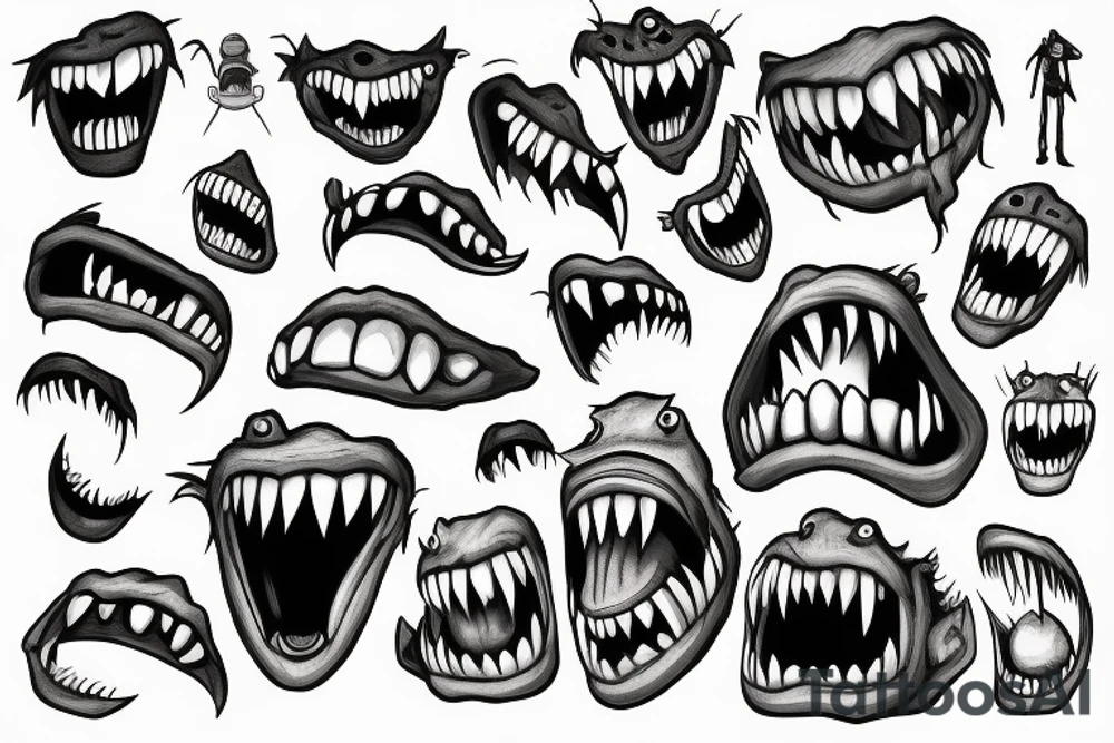 monster with big teeth with a flag tattoo idea