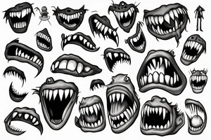 monster with big teeth with a flag tattoo idea