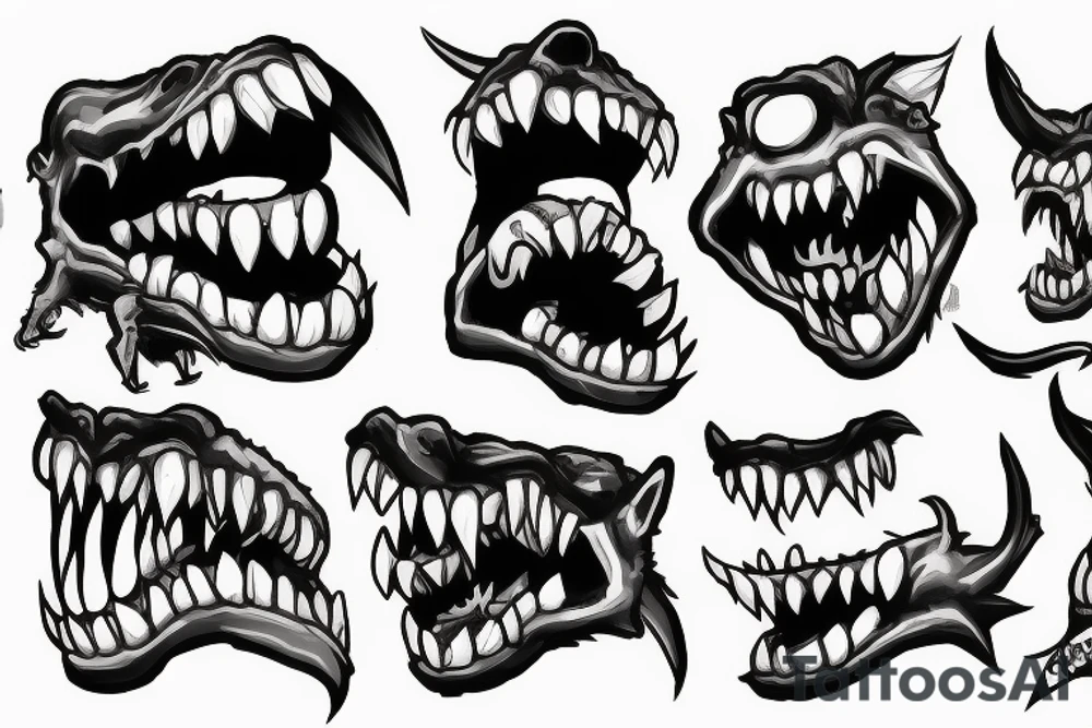 monster with big teeth with a flag tattoo idea