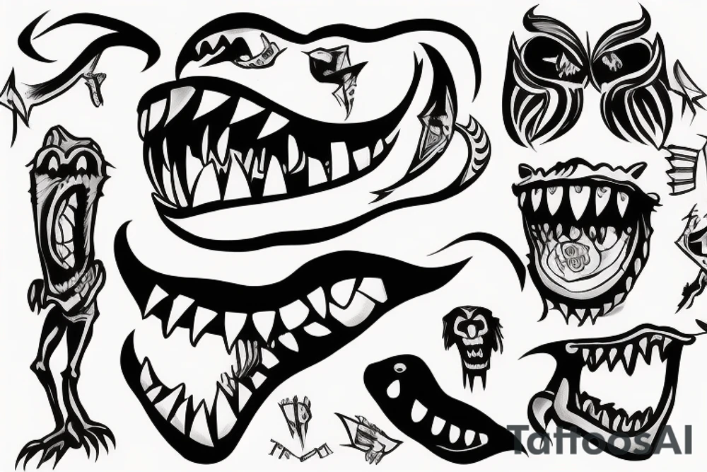 monster with big teeth with a flag tattoo idea