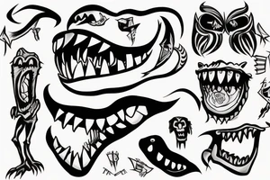 monster with big teeth with a flag tattoo idea