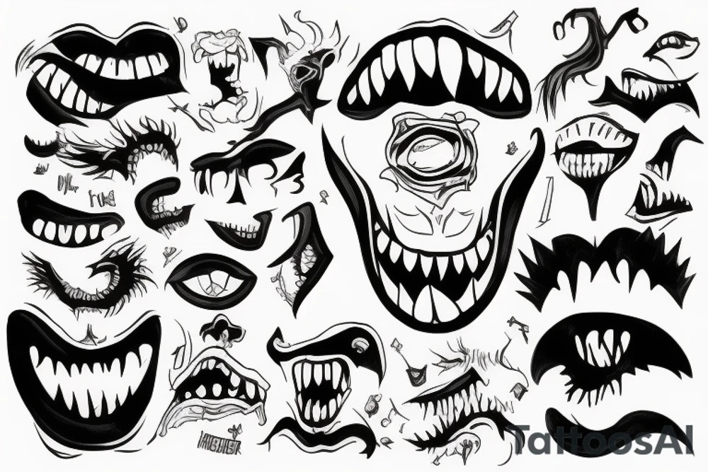 monster with big teeth with a flag tattoo idea