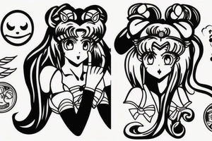 sailor moon, estilo boceto de dibujo sin rostro, con puntillismo tattoo idea