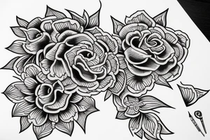 buquet de flores, con el simbolo del trisquele tattoo idea