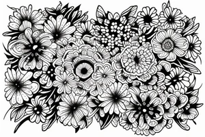 buquet de flores, con el simbolo del trisquele tattoo idea