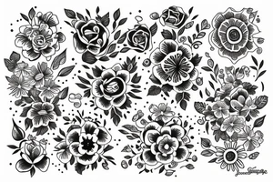buquet de flores, con el simbolo del trisquele tattoo idea