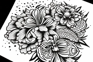 buquet de flores, con el simbolo del trisquele tattoo idea