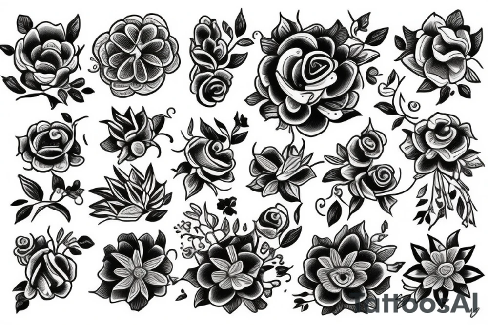 buquet de flores, con el simbolo del trisquele tattoo idea