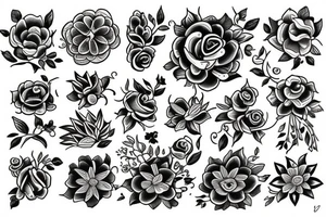 buquet de flores, con el simbolo del trisquele tattoo idea