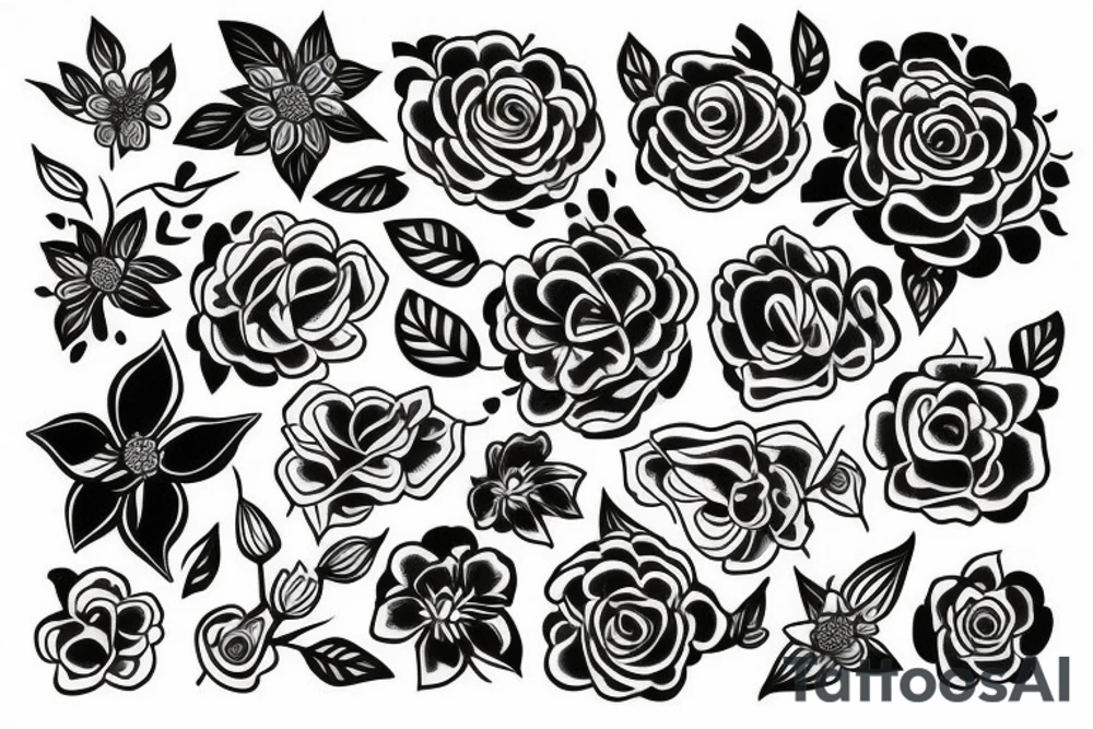 buquet de flores, con el simbolo del trisquele tattoo idea