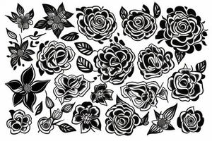 buquet de flores, con el simbolo del trisquele tattoo idea