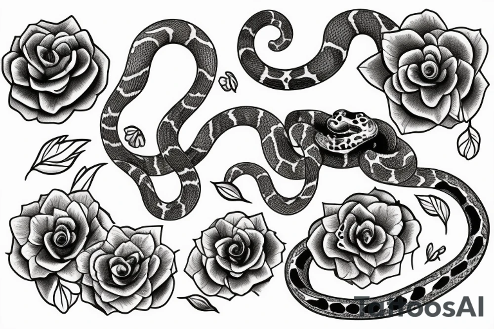 Ball python in flowers tattoo idea