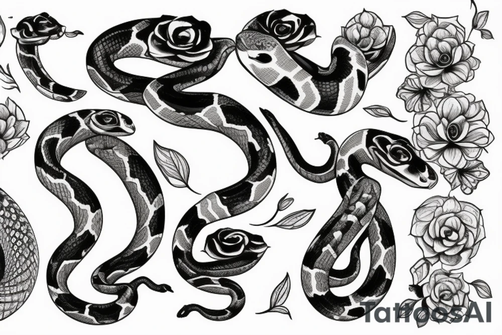 Ball python in flowers tattoo idea