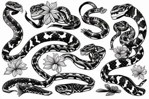 Ball python in flowers arm sleeve tattoo idea