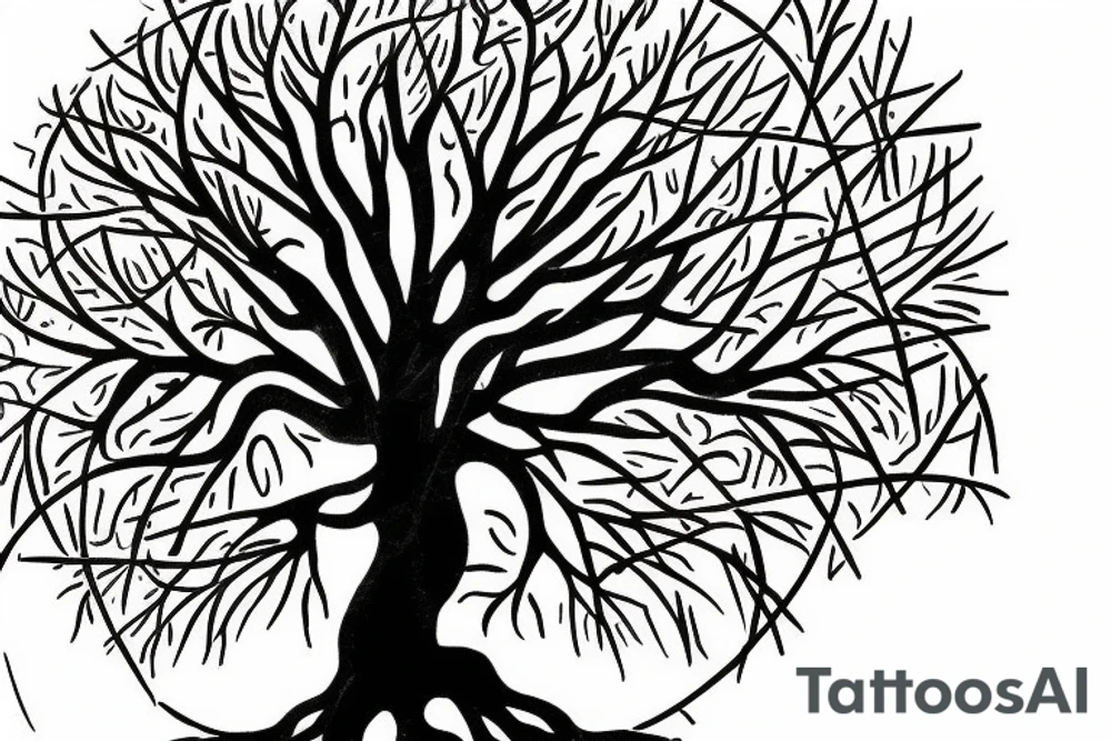 Tree of life with roots. The roots turn in to pages of a Bible facing downward tattoo idea
