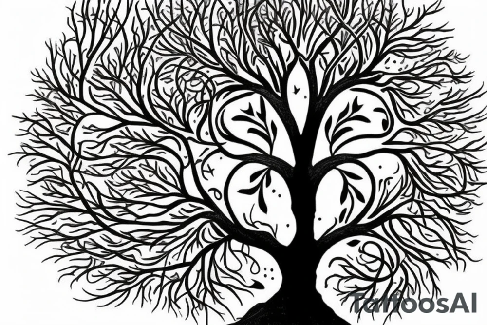 Tree of life with roots. The roots turn in to pages of a Bible facing downward tattoo idea