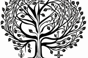Tree of life with roots. The roots turn in to pages of a Bible facing downward tattoo idea