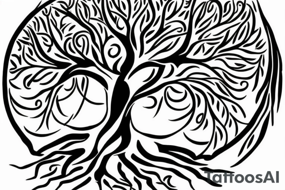Tree of life with roots. The roots turn in to pages of a Bible facing downward tattoo idea