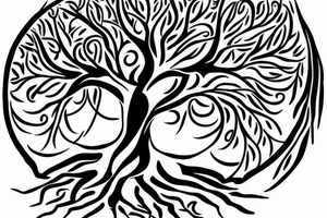 Tree of life with roots. The roots turn in to pages of a Bible facing downward tattoo idea