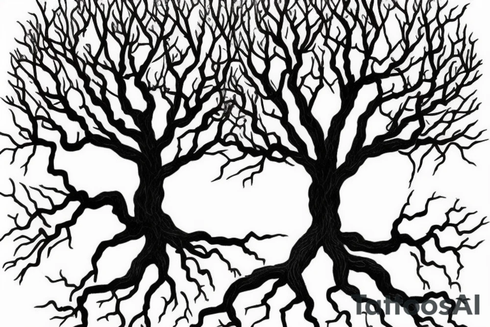 Oak Tree with roots. The roots turn in to pages of a Bible facing downward tattoo idea
