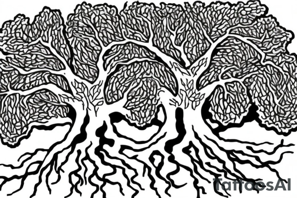 Oak Tree with roots. The roots turn in to pages of a Bible tattoo idea