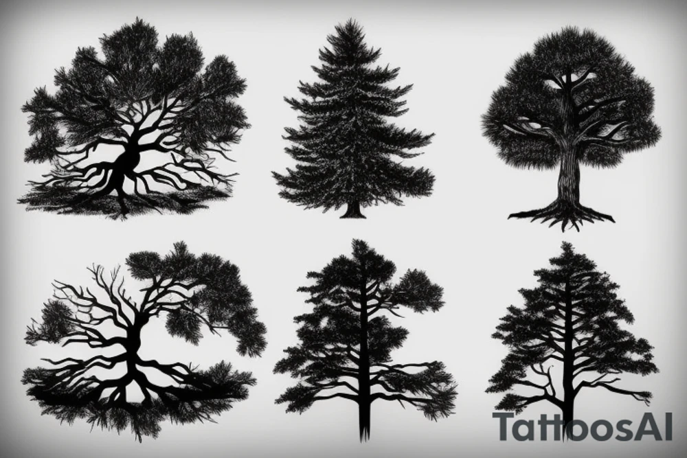 Pine Tree with roots. The roots turn in to pages of a Bible tattoo idea