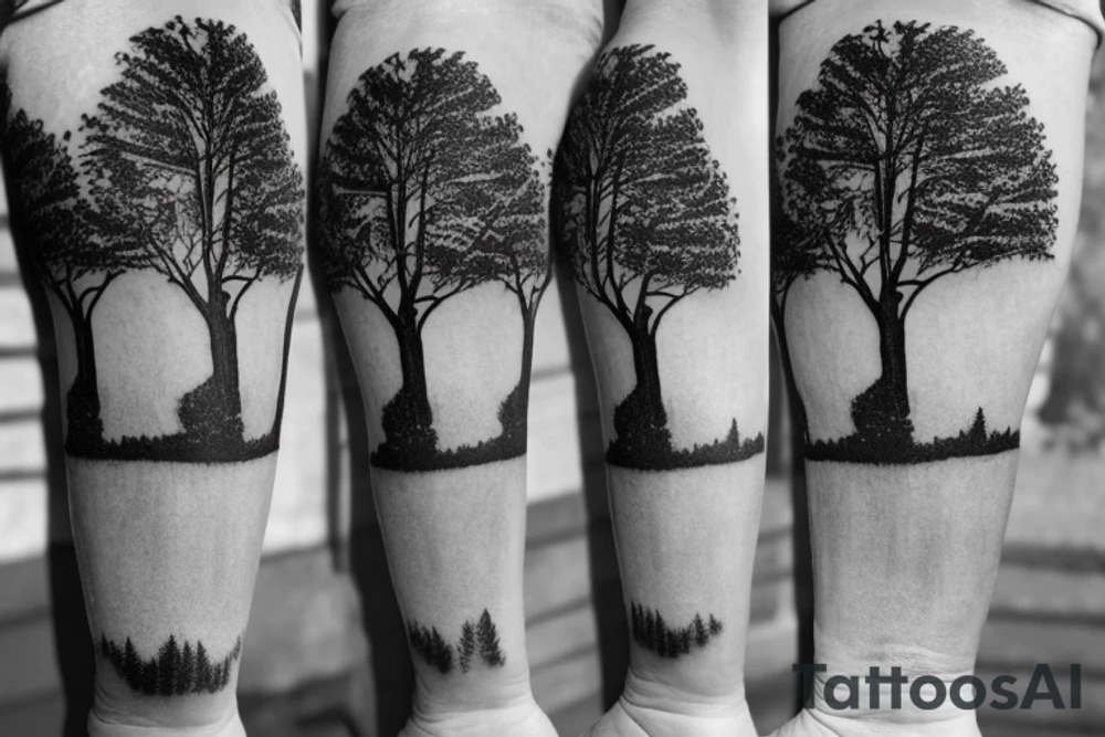 Pine Tree with roots. The roots turn in to pages of a book tattoo idea